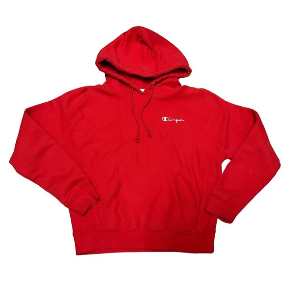 RED CHAMPION REVERSE WEAVE HOODIE SWEATSHIRT SZ M RED FLEECE VERY CLEAN WOMENS - Picture 1 of 4